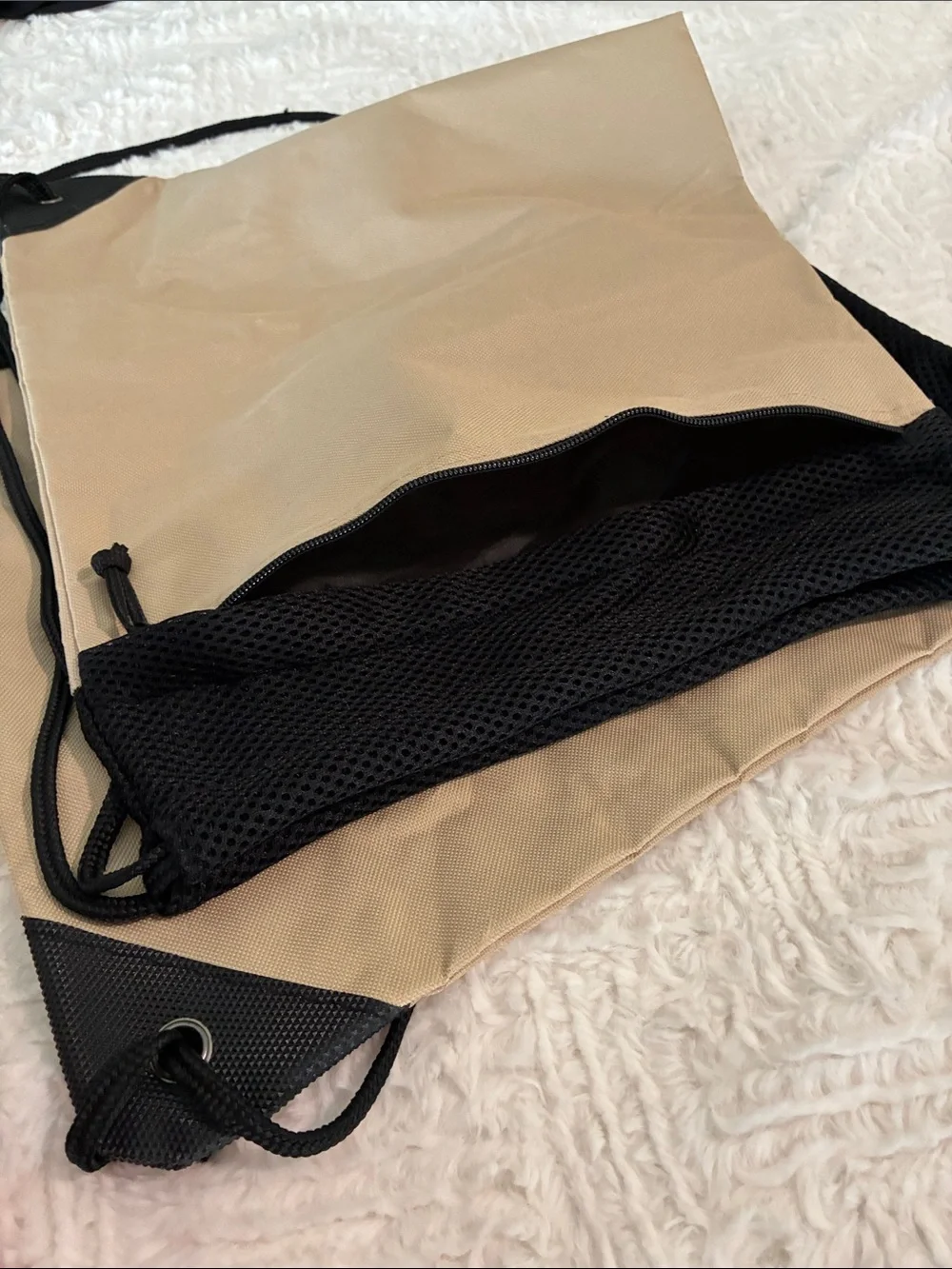 Canvas Drawstring Backpack - Khaki and Black